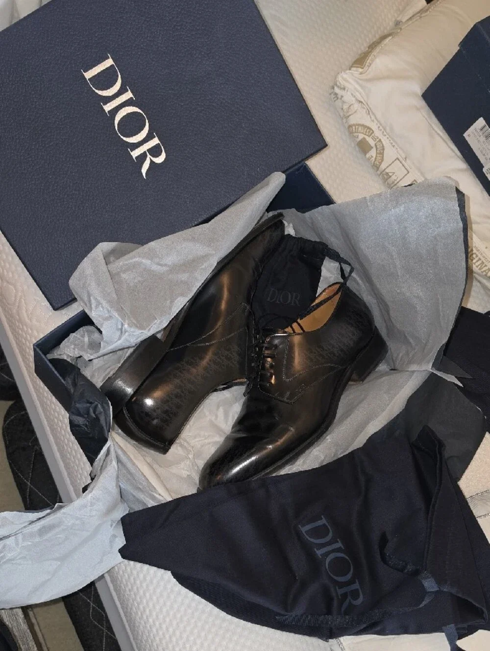 Dior Black Leather Monogram Derby Shoes